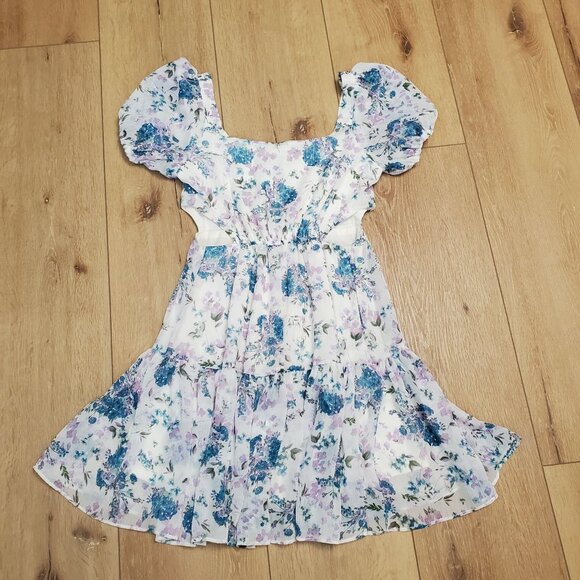 Taylor Womens Dress Size 2 Summer Sundress Floral Cut Out Cottage Ruffle White - Picture 1 of 12